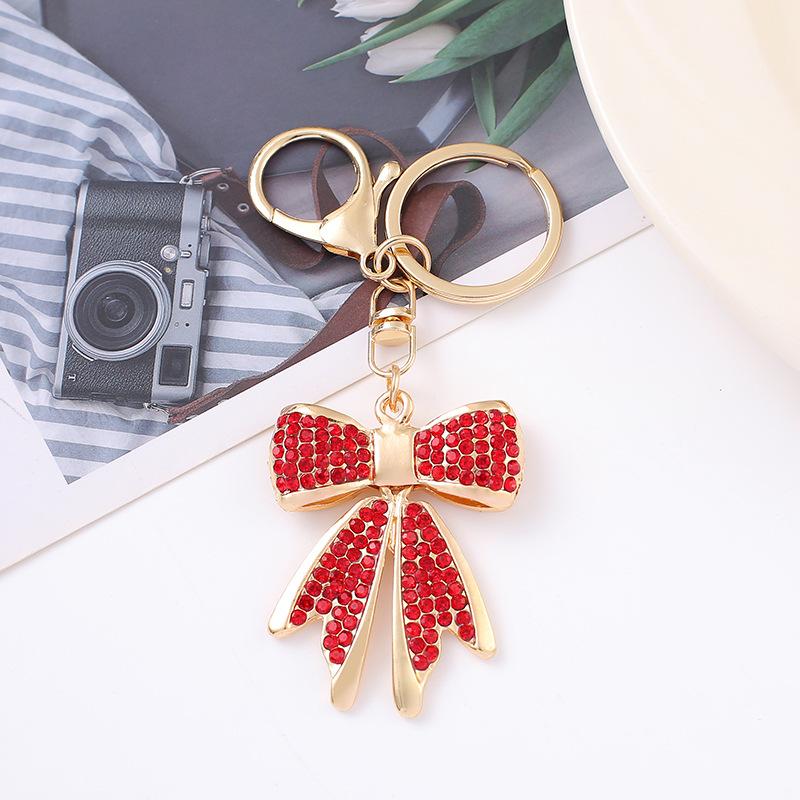 Creative Cute Alloy Rhinestone Bow Keychain Handbag Backpack Pendant Girl Heart Exquisite Gift красный