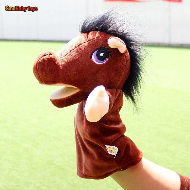 Original 25Cm Hand Puppet Soft Plush Toys Cute Elephant Lion Monkey Animal Stuffed Puppet Pretend Story Dolls Gift For Children