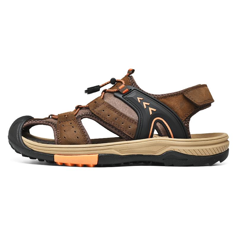 Fashion Golden Sapling Outdoor Men's Sandals Genuine Leather Flats Retro Mountain Trekking Footwear Classics Summer Beach Shoes for Men