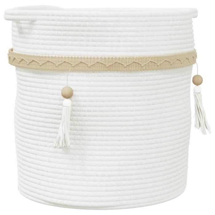 Panier de rangement - VIDAXL - Ø38x36 cm - 100% coton - Blanc - Design élégant avec pompon