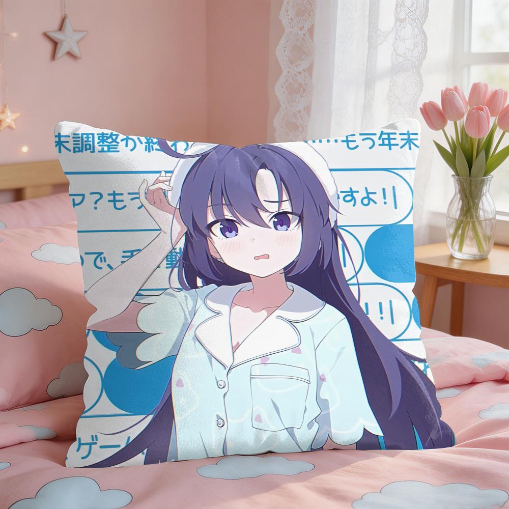 HHayase Yuuka Blue AArchive Cushion Cover Square Short Plush Pillow Case Living Room Sofa Home Decor Funda X