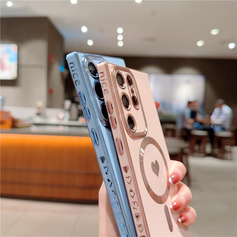 For Samsung Galaxy S25 S24 Ultra Luxury Magsafe Magnetic Cute Plating Frame Case For Samsung S21 S22 S23 Plus Protective Cover