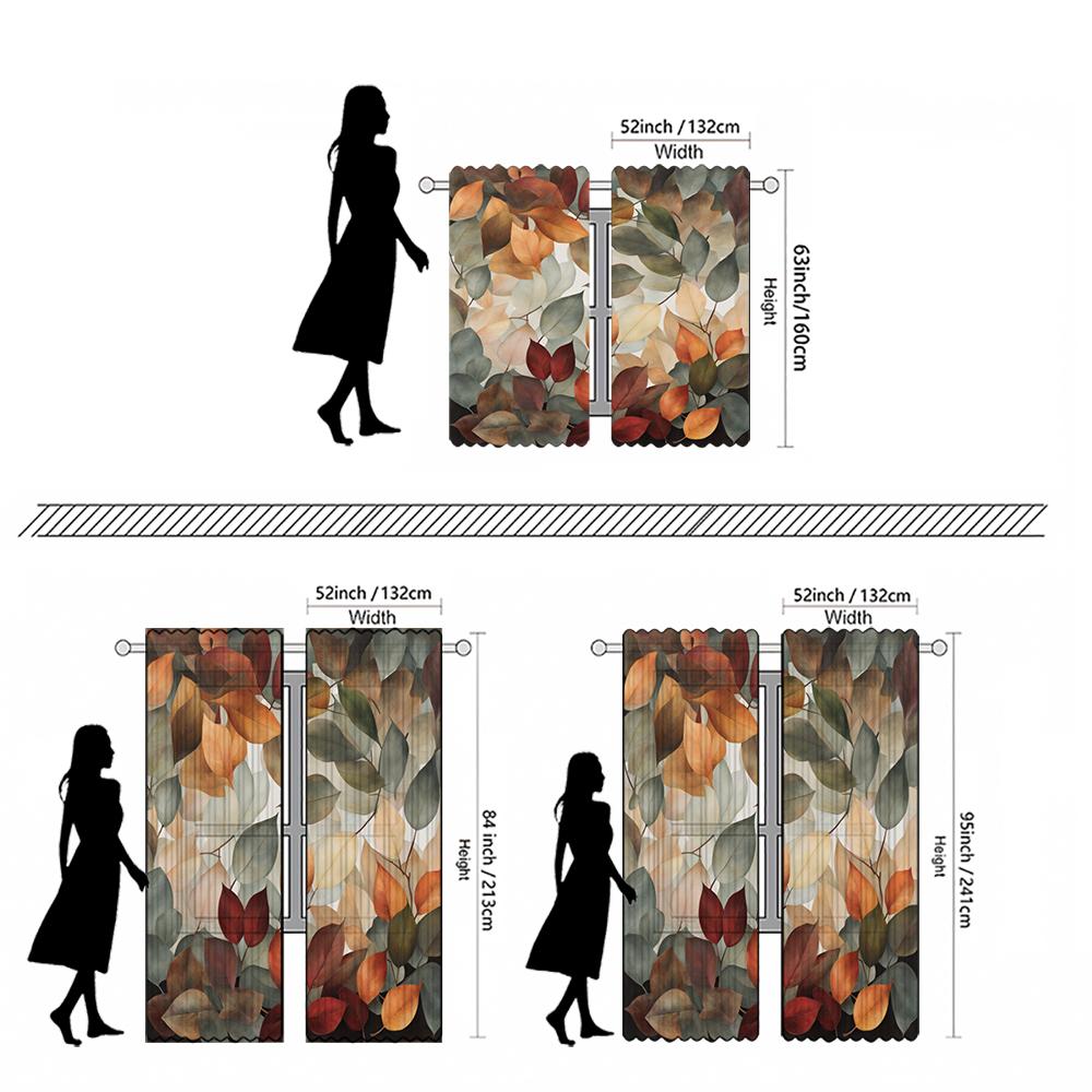 2-piece set of high-definition digital printed curtainautumnLeavesStyleColorfulPatternForRodPocketCurtainHome decoration style