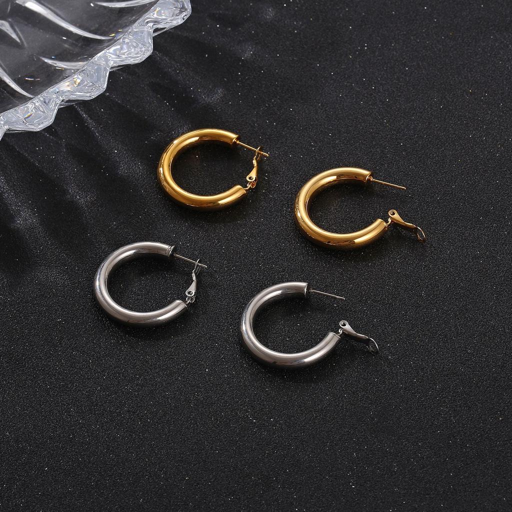 Stainless Steel Hollow Round Women's Earrings Simple Style Fashion Versatile Ear Buckle