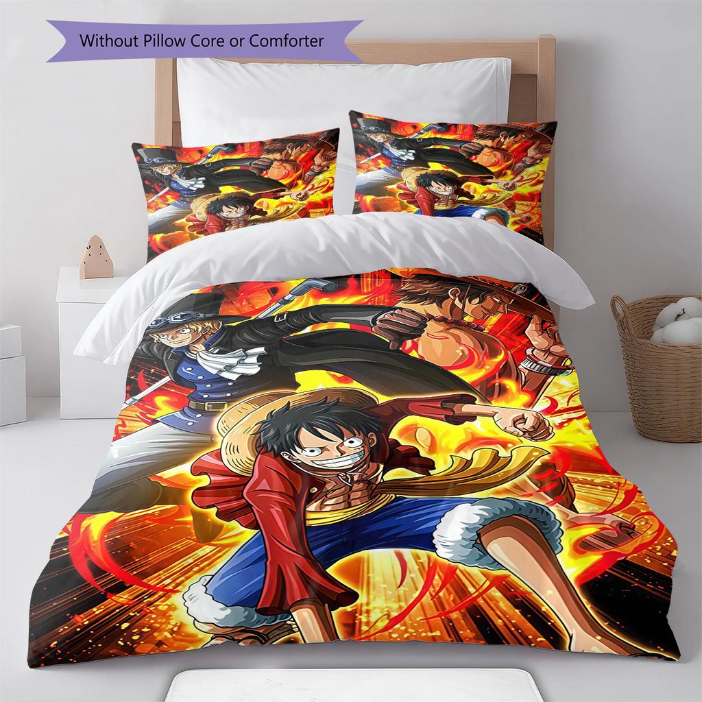 Monkey D Luffy Pattern Bedding Quilt Set Quilt Cover Pillowcase Home Birthday Gift(1 * Duvet Cover + 2 * Pillowcase, Without Core)