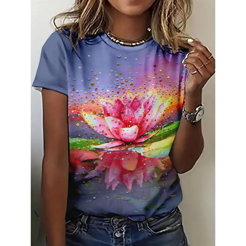 Vintage Flower Print T shirts For Women's Summer Tops Casual Short Sleeve Girls Tees Streetwear Clothing Ladies T shirt Tops