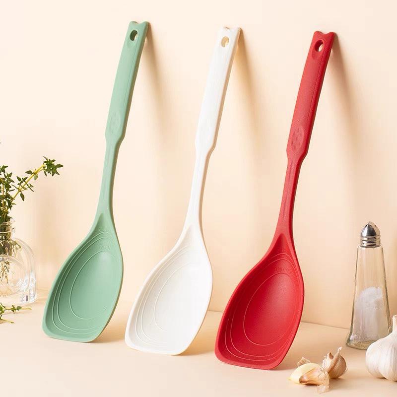 Silicone Spoon Multi-Use Hold Comfortable Non-Slip Round Handle Large Cooking Utensils Mixing Spoon Silicone Tableware Scoop