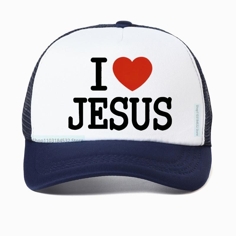 I Love Jesus Print Mesh Breathable Baseball Cap Unisex Summer Trucker Sun Cowboy Dad Hat Adjustable