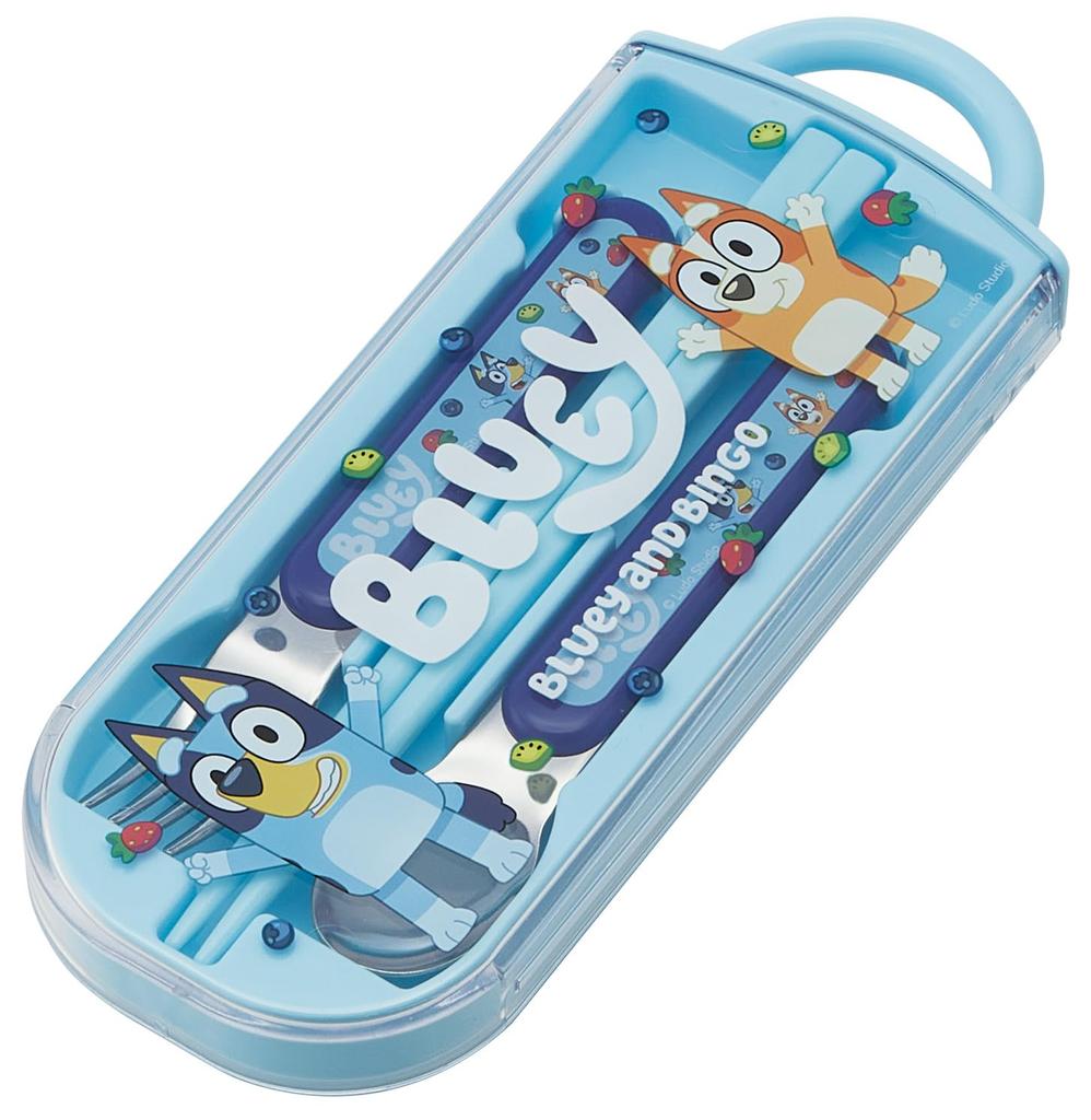 Skater Bento Chopsticks Trio Set for Boys and Children's (Chopsticks, Spoon, Fork, 16.5cm, Bluey) Girls, TACC2-A