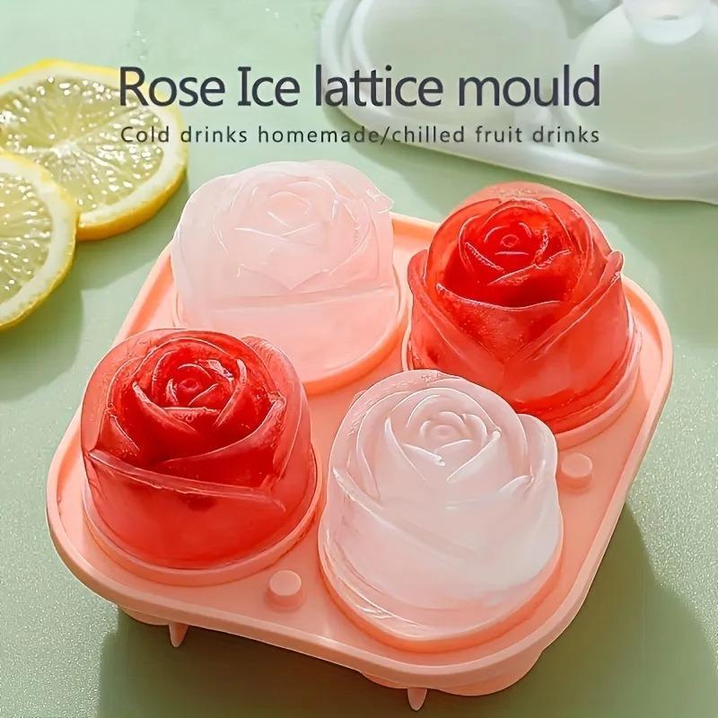 3D Rose Flower Silicone Ice Cube Tray Mold With Lid, Ice Ball Maker Mould, Kitchen Gadget For Whiskey Cocktails Juice Drinks