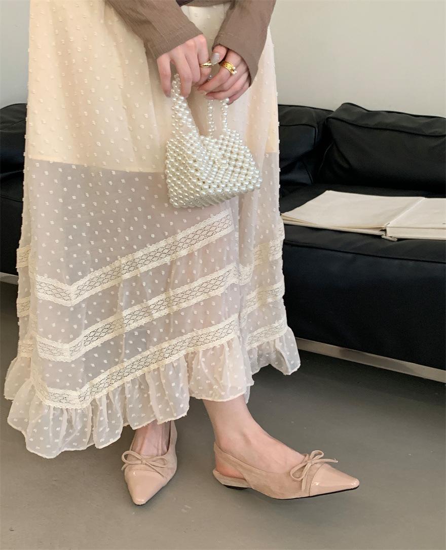 

Temperament pointed sandals women s 2025 new spring and summer French outer wear bow sexy commuter commuter fashion sandals 39 телесный