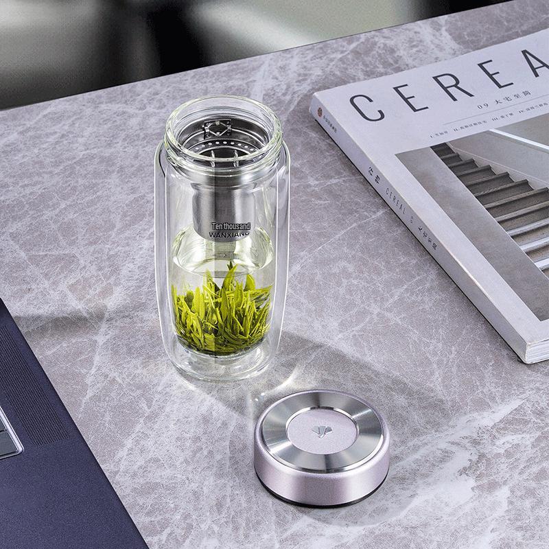 Wanxiang V393L Double-Layer Borosilicate Glass Tea Infuser Bottle
