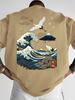 Unisexs Tshirt Japanese Ukiyoe Great Wave Redcrowned Crane Mount Fuji Print Vintage Asian Streetwear 100 Polyester Sxxl