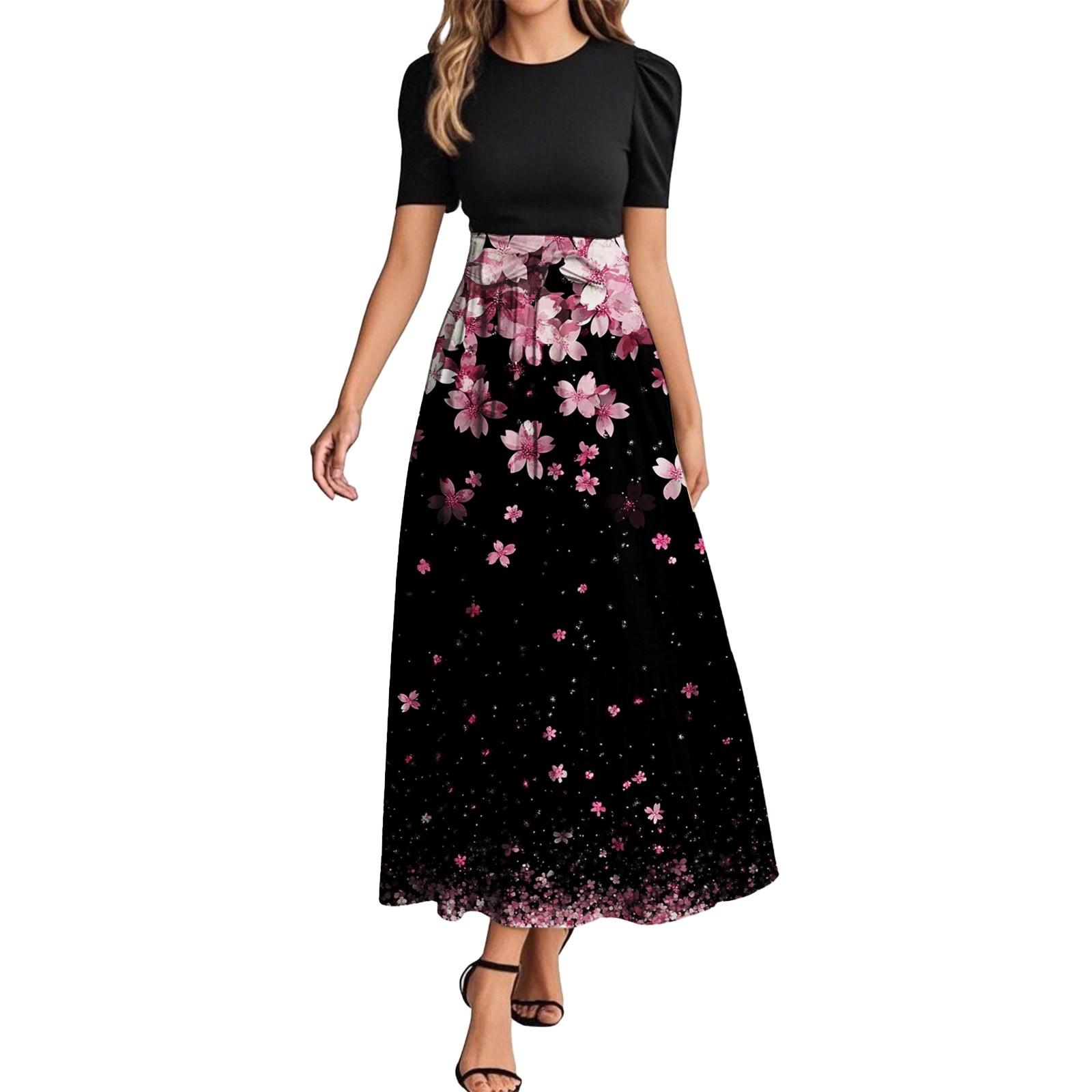 

Женское модное повседневное платье с коротким рукавом и круглым вырезом с цветочной вышивкой, элегантное, темпераментное XXL