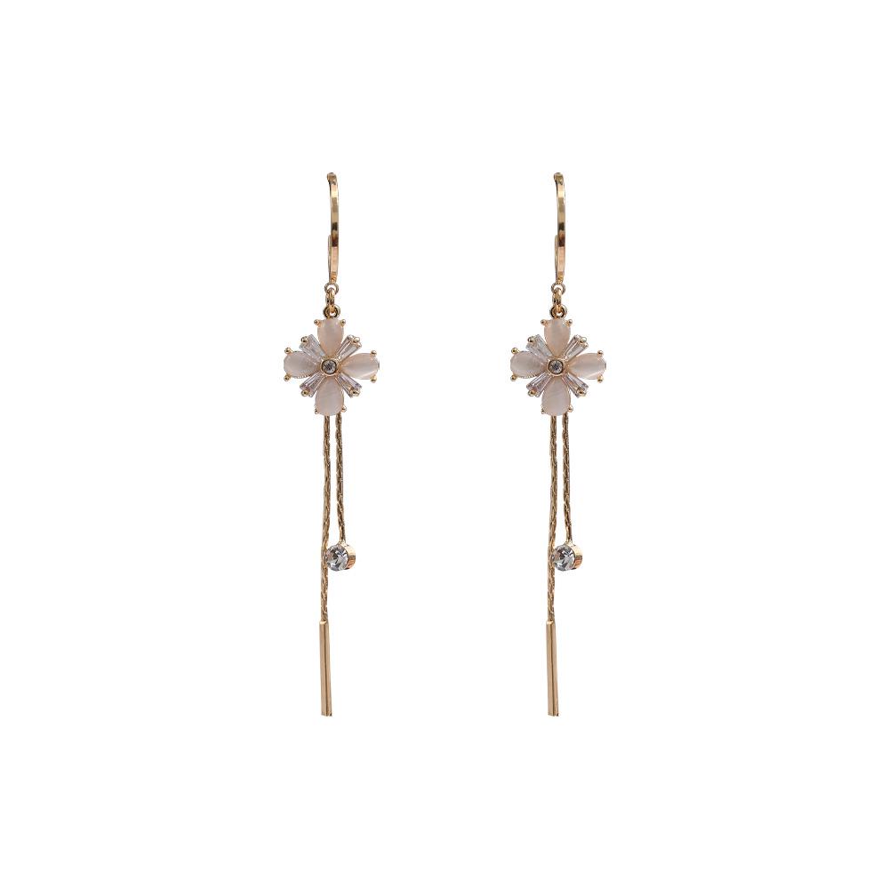 Elegant Cat Eye Zircon Flower Tassel Earrings: Versatile, Gentle, Fashionable Studs for Women