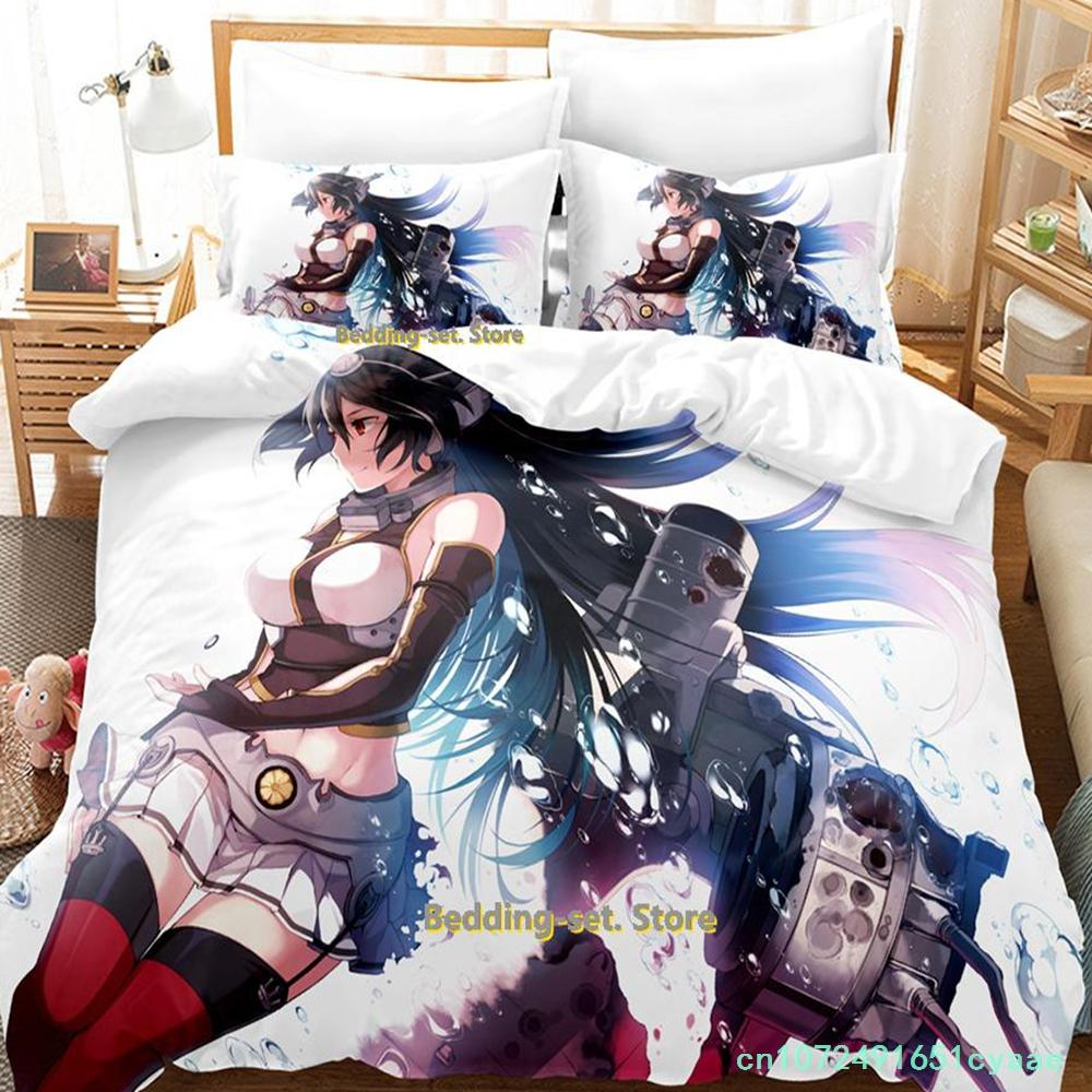 New Kantai Collection Bedding Set Cartoon Anime three-piece Set Adult Kid Bedroom Duvetcover Sets 3D Kawaii Girl Twin Set