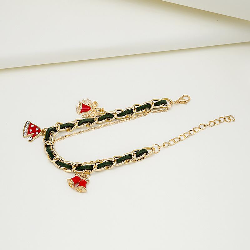 European & American Christmas Bracelet with Tree, Snowman, Candy Cane Pendants and Multi-Layer Chains - Hand Jewelry for Women