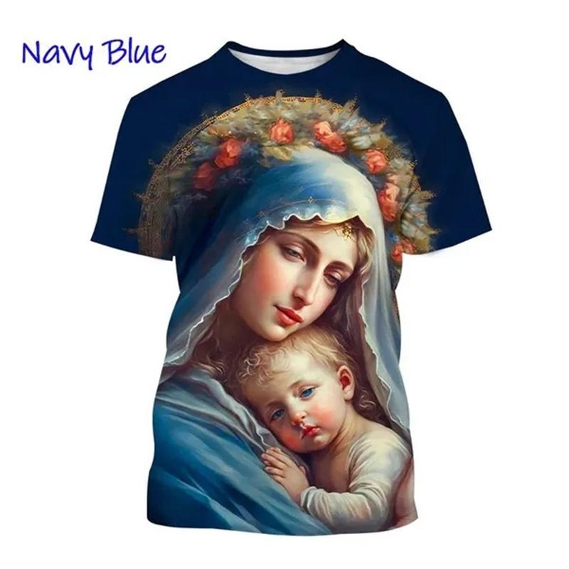 

3D Mother Of Jesus Printing T Shirt Virgin Mary Christian Graphic T-shirts For Men Kid Fashion Streetwear Tee Shirts Vintage Top XXS