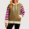 Women's Comfortable Loose Fashion Casual Striped Print Long Sleeve Pockets Hooded Sweatshirt Jacket