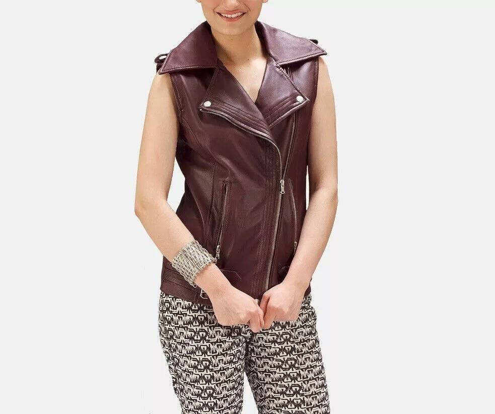 

AL KHALID Western Classic Button Hot Lambskin Leather Жилет бордового цвета для женщин Жилет Пальто 3XL коричневый