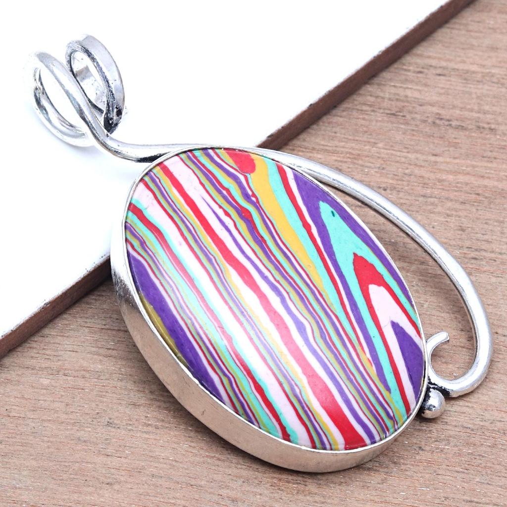 Pandantiv unisex din argint, lucrat manual, cu piatră prețioasă Calsilica curcubeu, pentru femei, 2