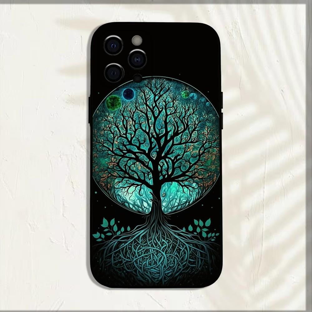 Tree of Life Space Phone Case For iPhone 16,15,14,13,12,11,Pro,X,XS,Max,XR,Plus,Mini Soft Black Cover
