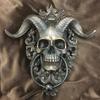 Baphomet Horned God Skull Hanging Door Knocker Resin Goat-Headed Crafts Satan Goat Statue Ornaments Decor Hanging Plate Knocker