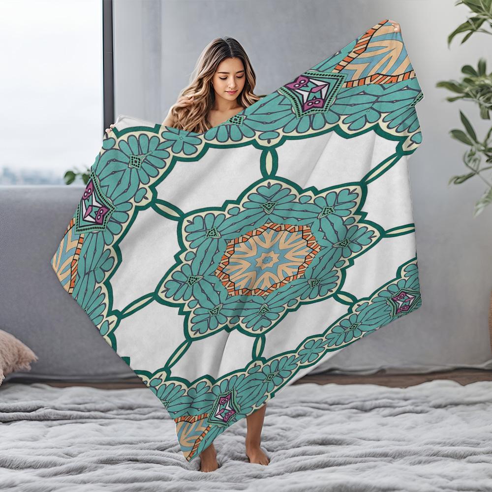 Bohemian Floral Pattern Throw Blanket Geometric Print Bed Blanket Decorative Sofa Cover Home Decor Cushion Cover