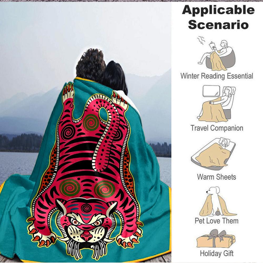 1Pc Tiger Abstract Artwork Blanket Soft And Comfortable Casual Warm Camping Travel Christmas Halloween Xmas Gift M9286