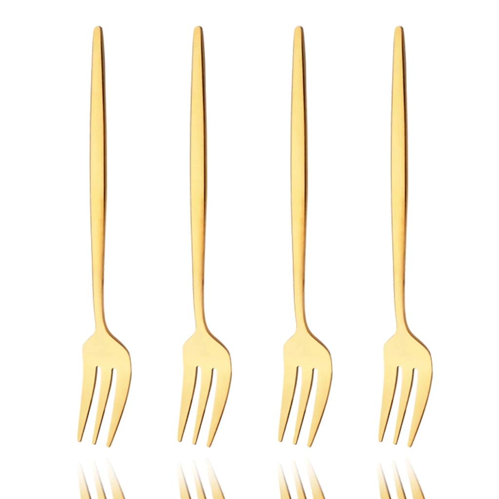 4Pcs Stainless Steel Tea Forks Black Gold Cake Fork Snack Salad Coffee Fruit Fork Mirror Cutlery Tableware Set Kitchen Utensils