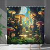 Bathroom Waterproof Curtain Digital Printing Plant Mushroom Shower Curtain Non-Punching Toilet Partition Curtain Shower Cloth
