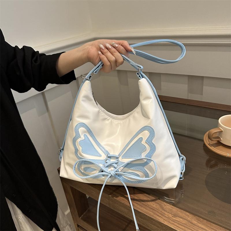 Trendy Silver Butterfly Backpack For Women 2024 Stylish Streetwear Medium Pu Bag