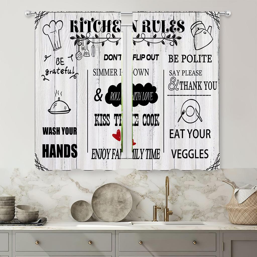 Retro Kreativer Druck Vorhang, Stangentasche, Küche, Esszimmer, Wohnzimmer, Dekoration, 2 Stück