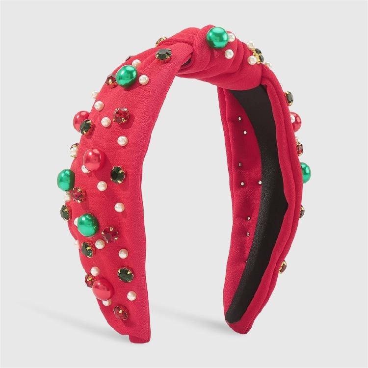 Kids Hair Hoop Red Glossy Beads Crystal Headband Red Green for Christmas Party