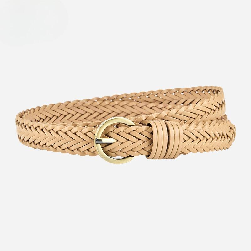 Women's Hand-woven Thin Belt Round Alloy Buckle Dress Belt Trendy Decorative Belt Women