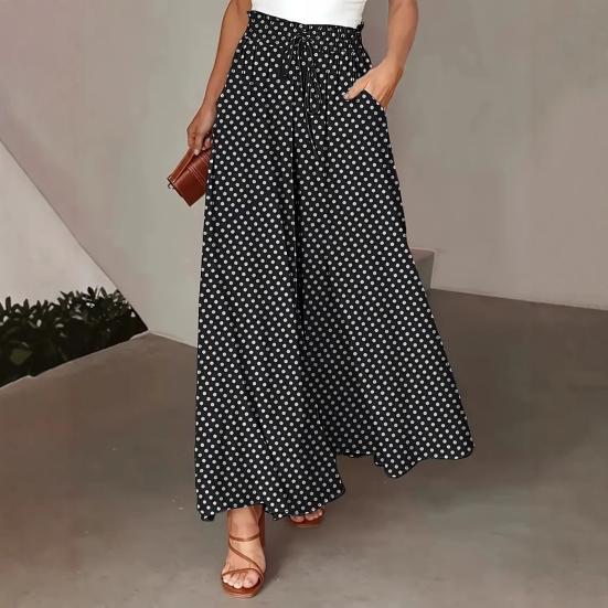 Frühling/Sommer Bohème Weite Hosen mit elastischem Bund und Polka-Dot-Print Lange Rockhosen für Damen