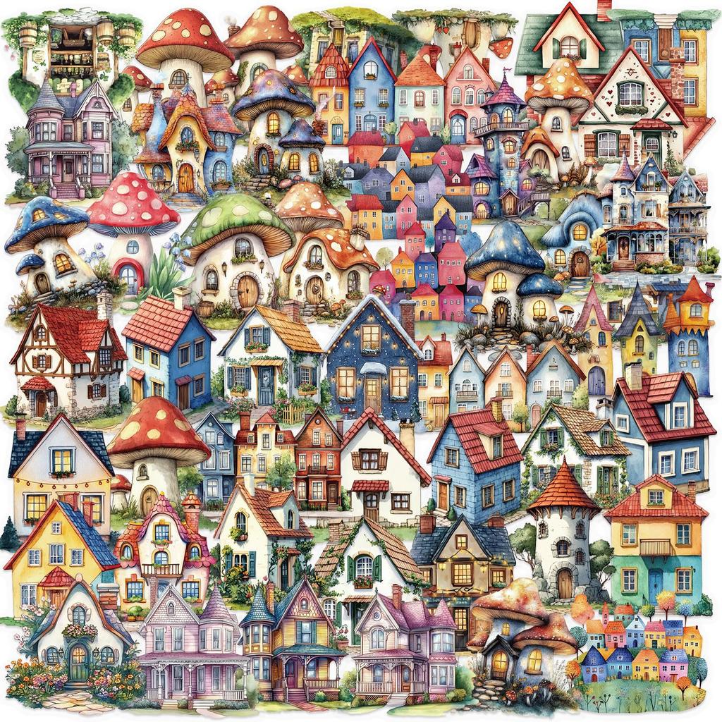 50 Transparent INS Fairy Tale Castle Stickers, Waterproof Transparent PET Manual Material Decorative Guitar