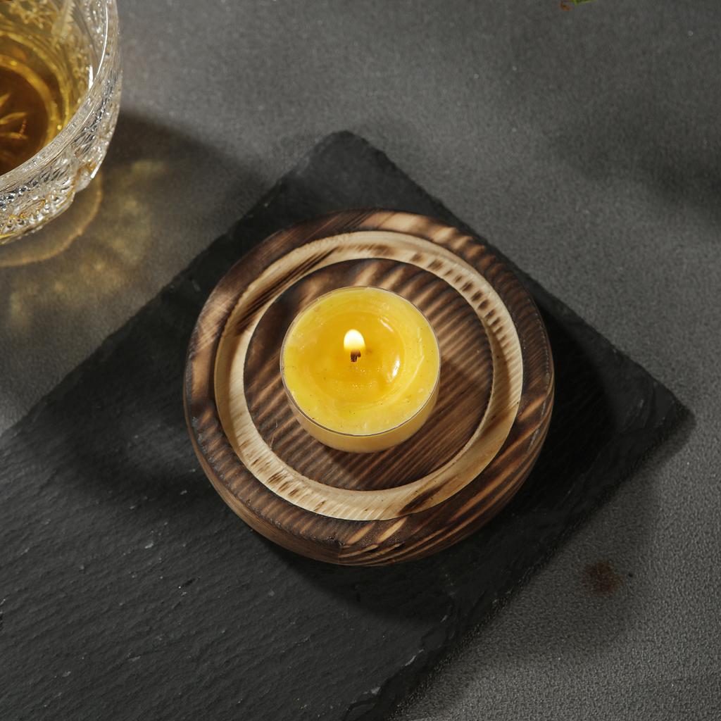 Glass Candle Holder Candle Heating Holder with Wooden Base Aromatherapy Incense Burner for Yoga SPA Aromatherapy
