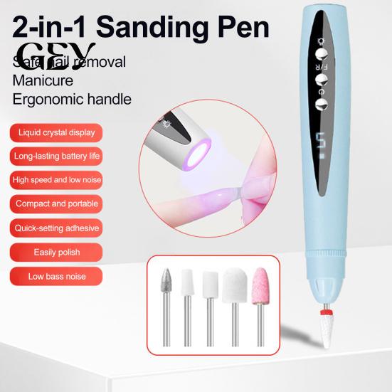 Electric Nail File 2-In-1 Drill with 5 Bits, 5-Speed Cordless Manicure Accessories UV LED Lamp, USB Rechargeable Tool for Women Portable Polisher