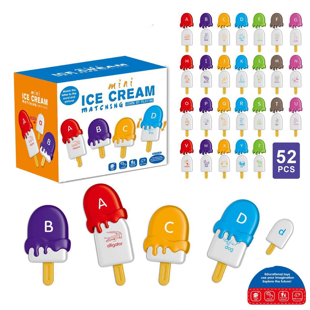 26PCS Montessori Ice Cream Alphabet Number Matching Sorting Game Educational Learning Toys For Toddlers Boys Girls Preschool