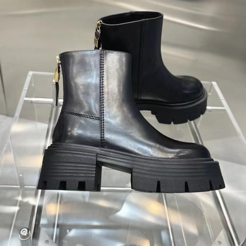 2024 Neue Schuhe Damen Knöchel Damenstiefel Plateau Moderne Stiefel Damen Nähen Runde Zehe Reißverschluss hinten Quadratischer Absatz Schuhe Damen Zapatos