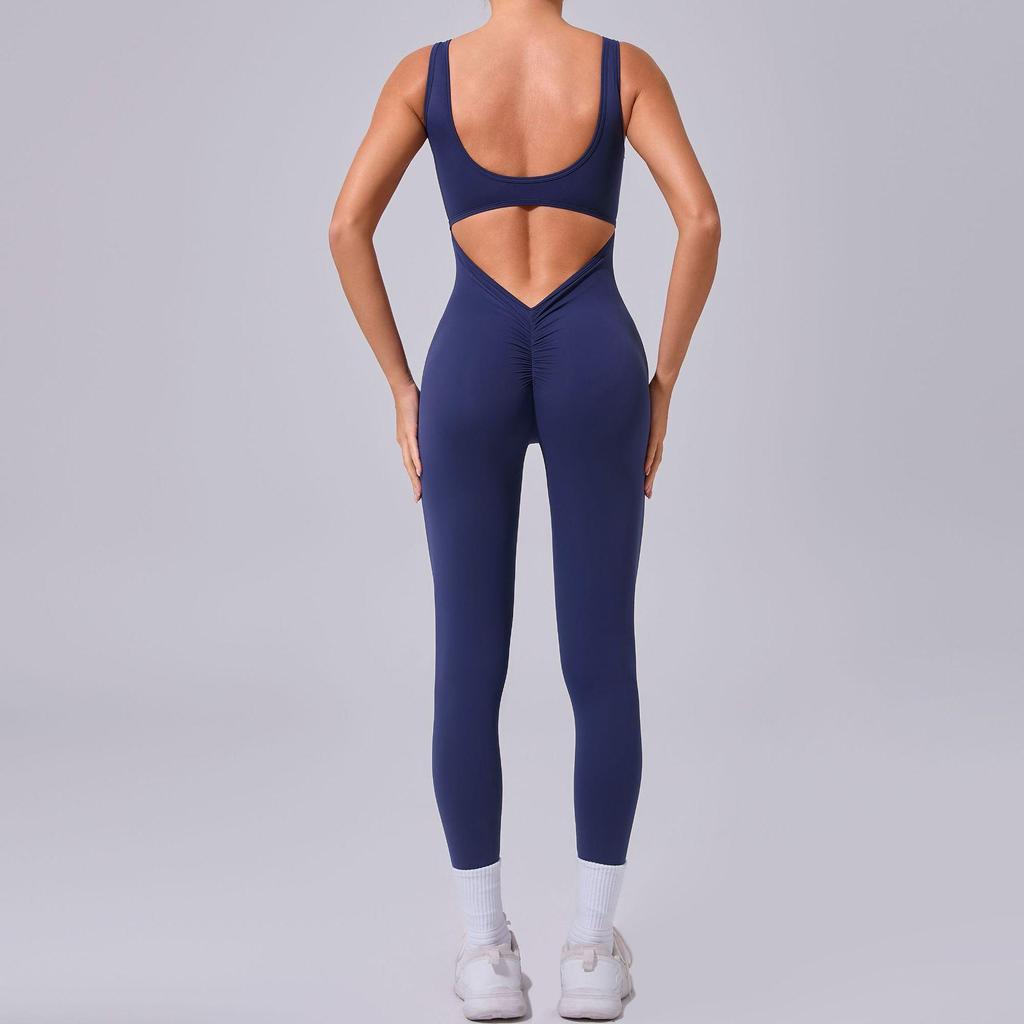 Gefalteter Ärmelloser V-Taillen-Hüfthebender Fitness-Einteiler Yoga-Anzug für Outdoor-Laufen