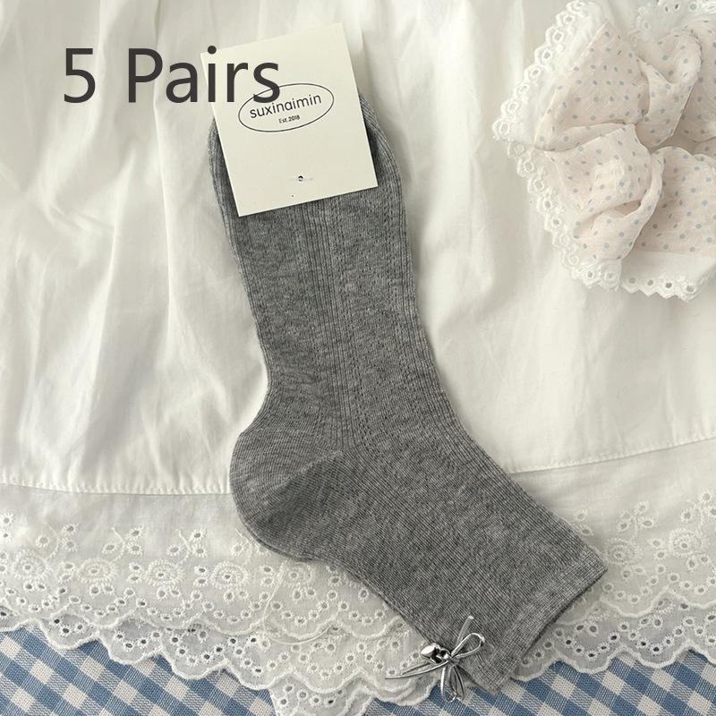 

5 пар женских летних тонких балетных носков с бантом и дышащими трубками 5 Pairs светло-серый
