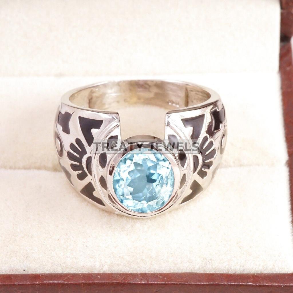 Aquamarine Oval Cut Gemstone With 925 Sterling Silver Ring For Men's #A760 JL375659108732