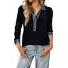 Women's Retro Street Lazy Denim Collar Long Sleeve Pullover Patchwork Knit Top