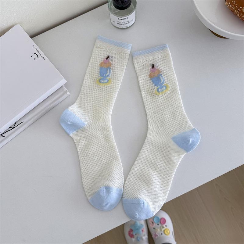 Damen Frühling und Sommer Dünne Atmungsaktive Mesh Cartoon Niedlicher Hund In Der Röhre Stapelsocken