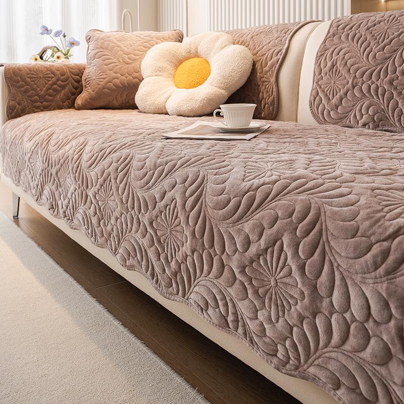 Sofa Cushion Simple Winter Plush Light Luxury Style Cushion Thickened Anti-Slip Leather Sofa Cover Cover Cloth Universal
