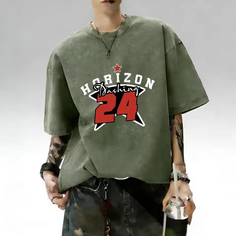 European and American men's summer dark warrior letter print comfortable and breathable round neck T-shirt outdoor street top