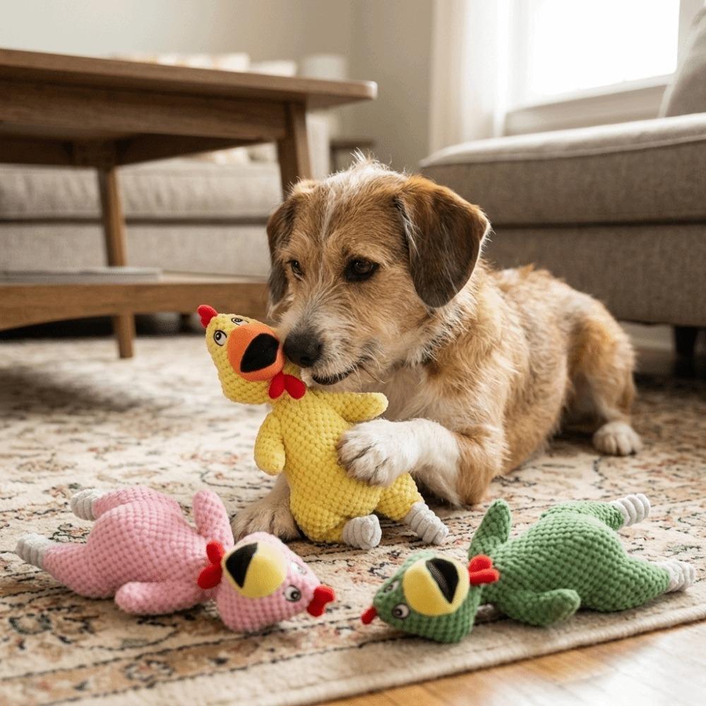 Durable Cloth Dog Plush Toy Chicken Shape Large Dog Toy Squeaky Chicken Interactive Play зелёный