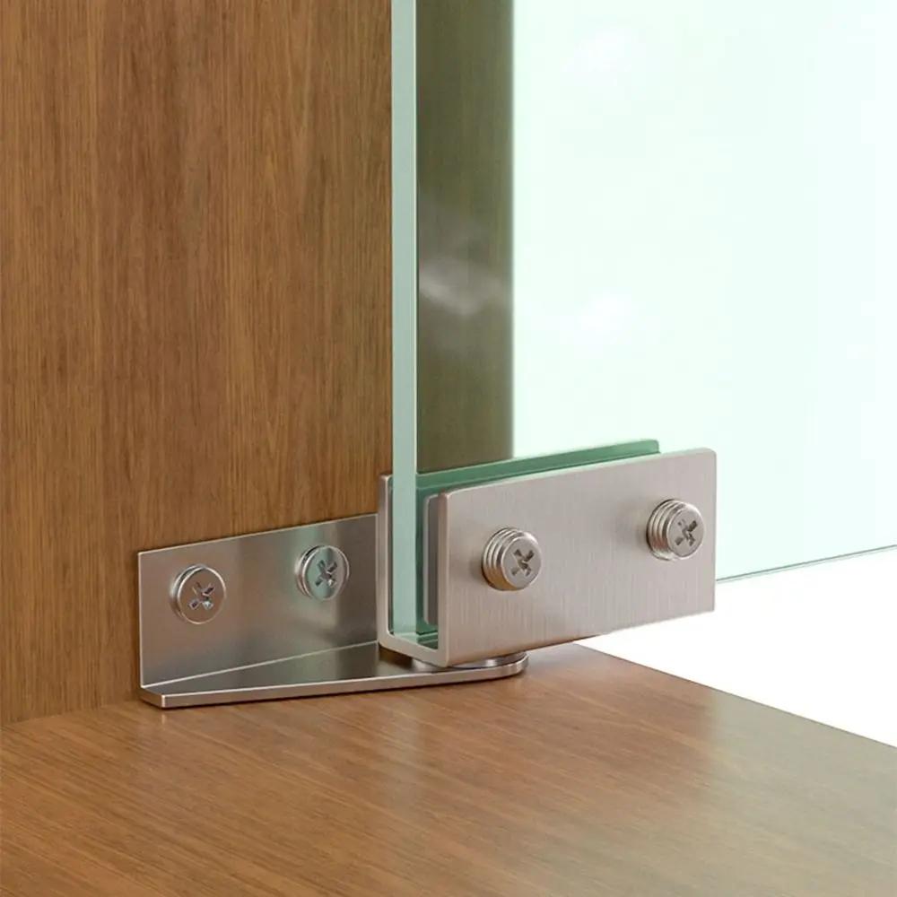 2Pcs Non-perforated Glass Door Hinge Display Cabinet Glass Cabinet Hinge Side Mounted Stainless Steel Furniture Hardware